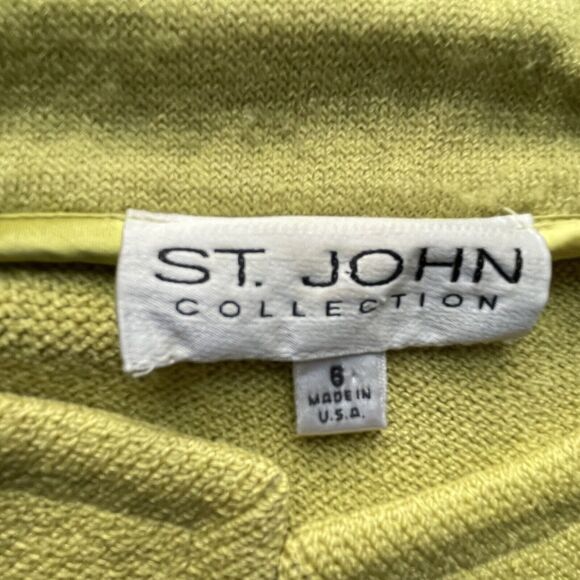 St John Blazer Women Sz 6 Lime Green Open Front Santana Knit Jacket Stunning USA - Picture 6 of 12